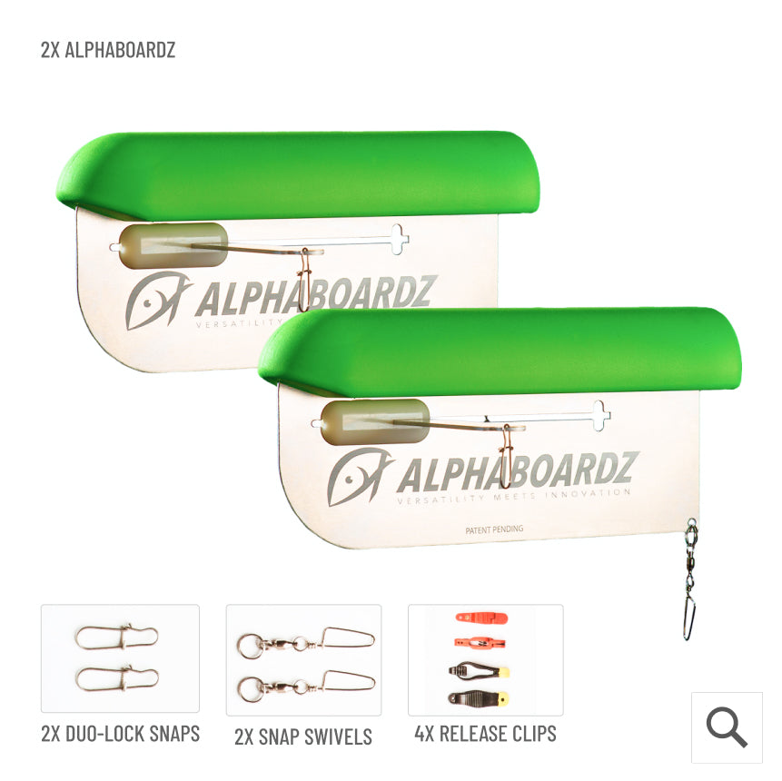 Green Alphaboardz planer boards and included items with purchase.