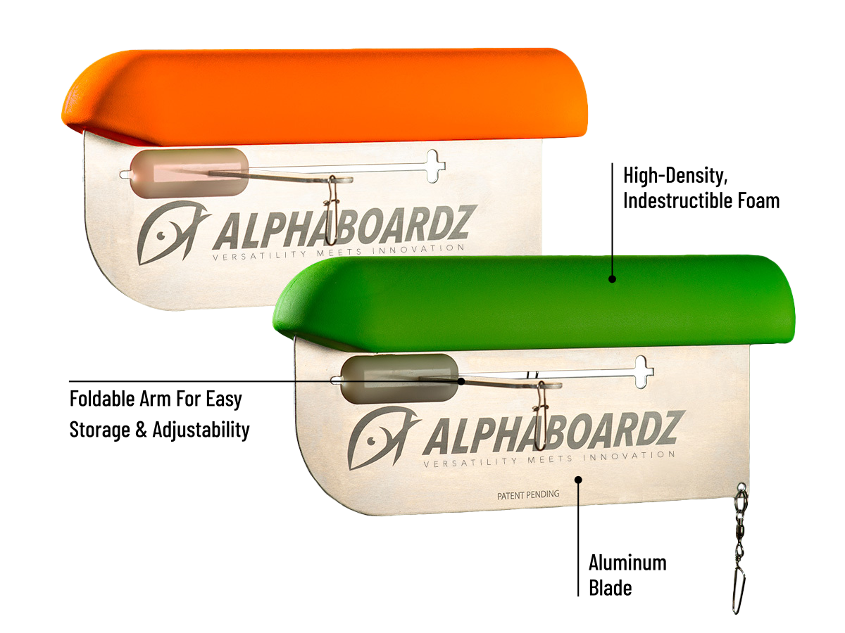 Green and orange Alphaboardz planer boards.